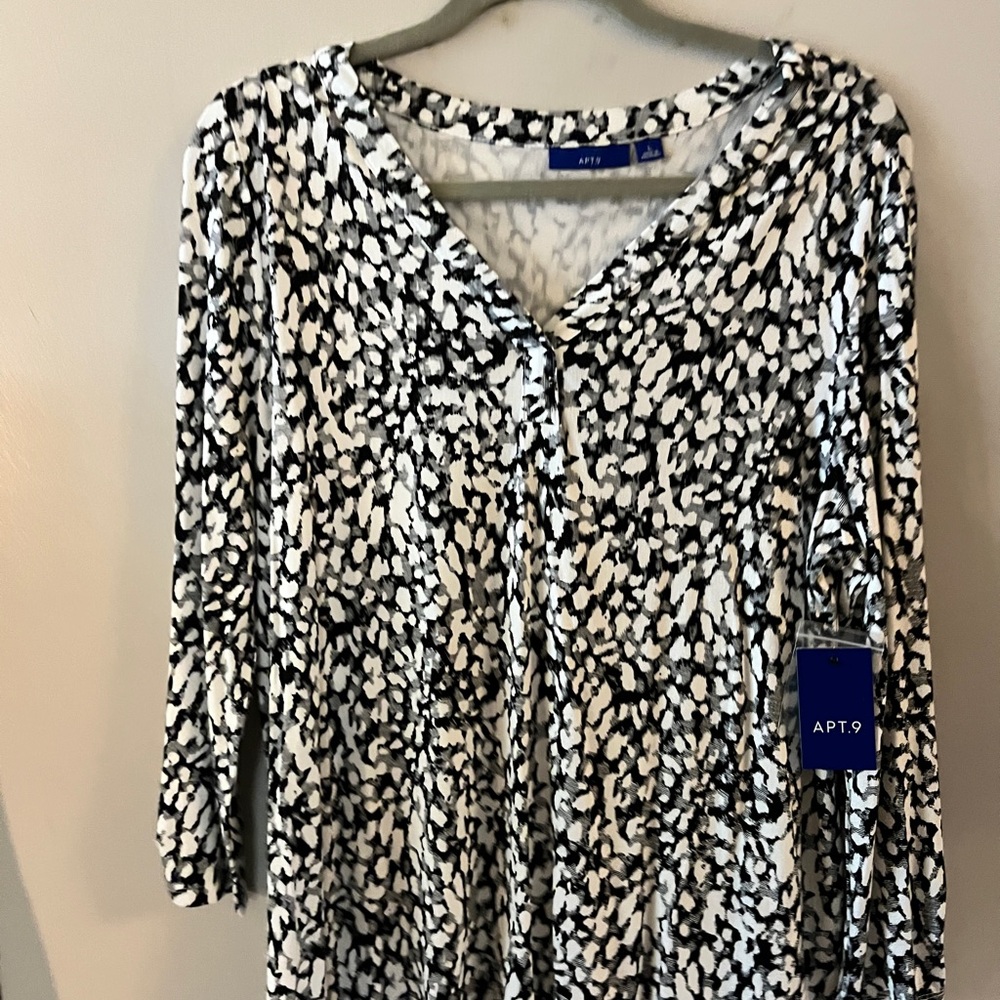 Apt. 9 Black and White Smocked Blouse